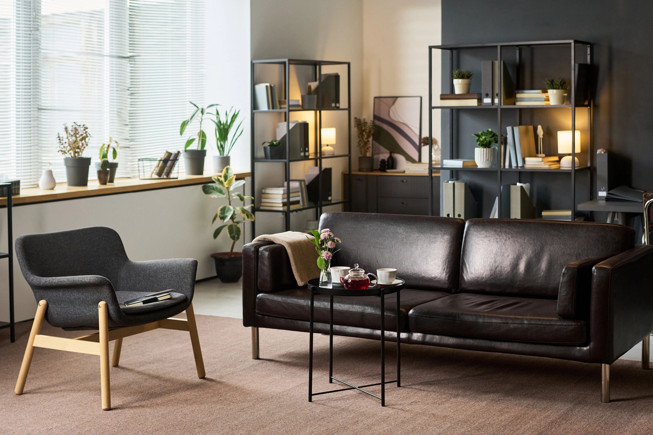 Welcoming therapy office designed for counseling and emotional support